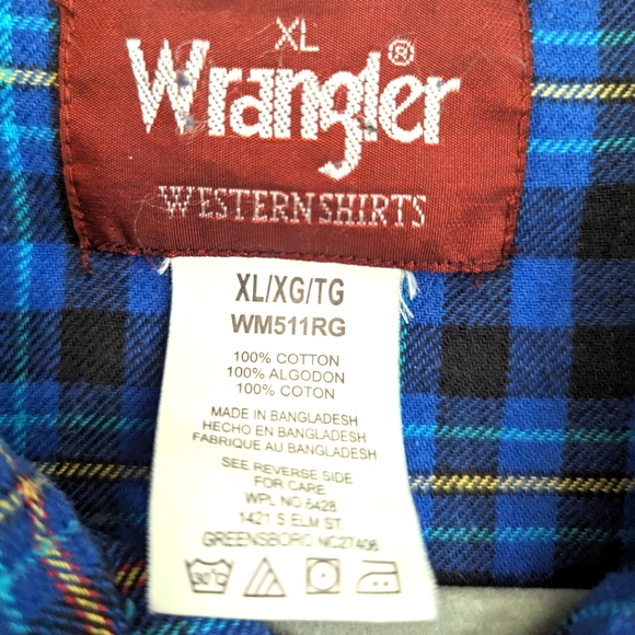 Wrangler Western Blue Plaid Pearl Snap Button Up Shirt Mens XL  Cotton - Picture 4 of 8